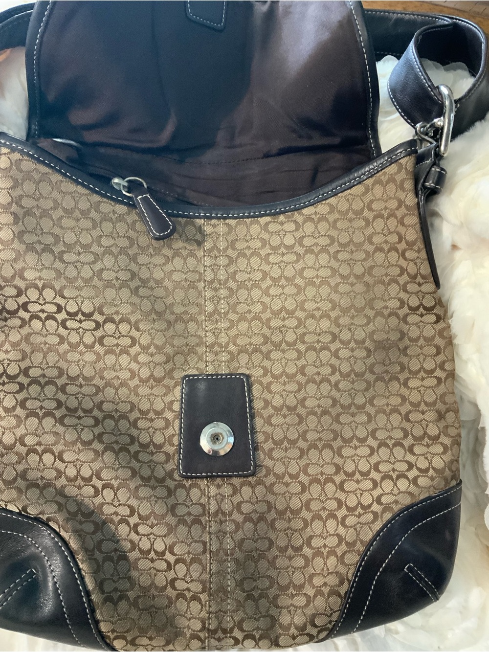 Coach Large Hobo  Canvas Shoulder Bag in Brown with Dark Trim - Picture 3 of 5